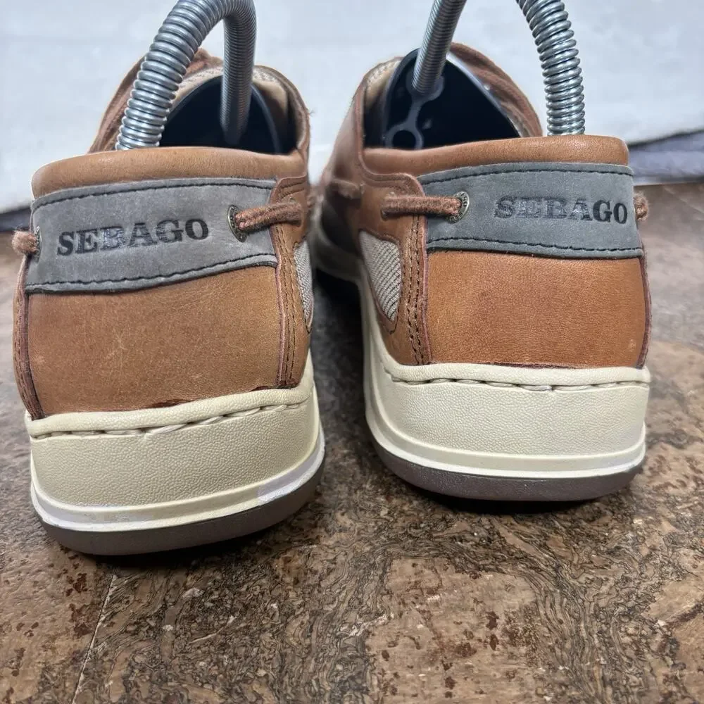 Sebago Brown Leather Boat Shoes Lace Up Comfort Deck Loafers Mens 8.5 WW
